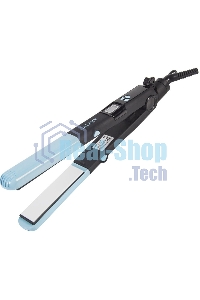 Щипцы для волос Galaxy GL 4505, голубой, 65 Вт, нагревательный элемент с защитой от перегрева, сменные пластины с керамическим покрытием: 89x27,5 мм и 89x57 мм, ЖК-дисплей с индикацией температуры, регулятор температурных режимов, шнур питания, вращающийс