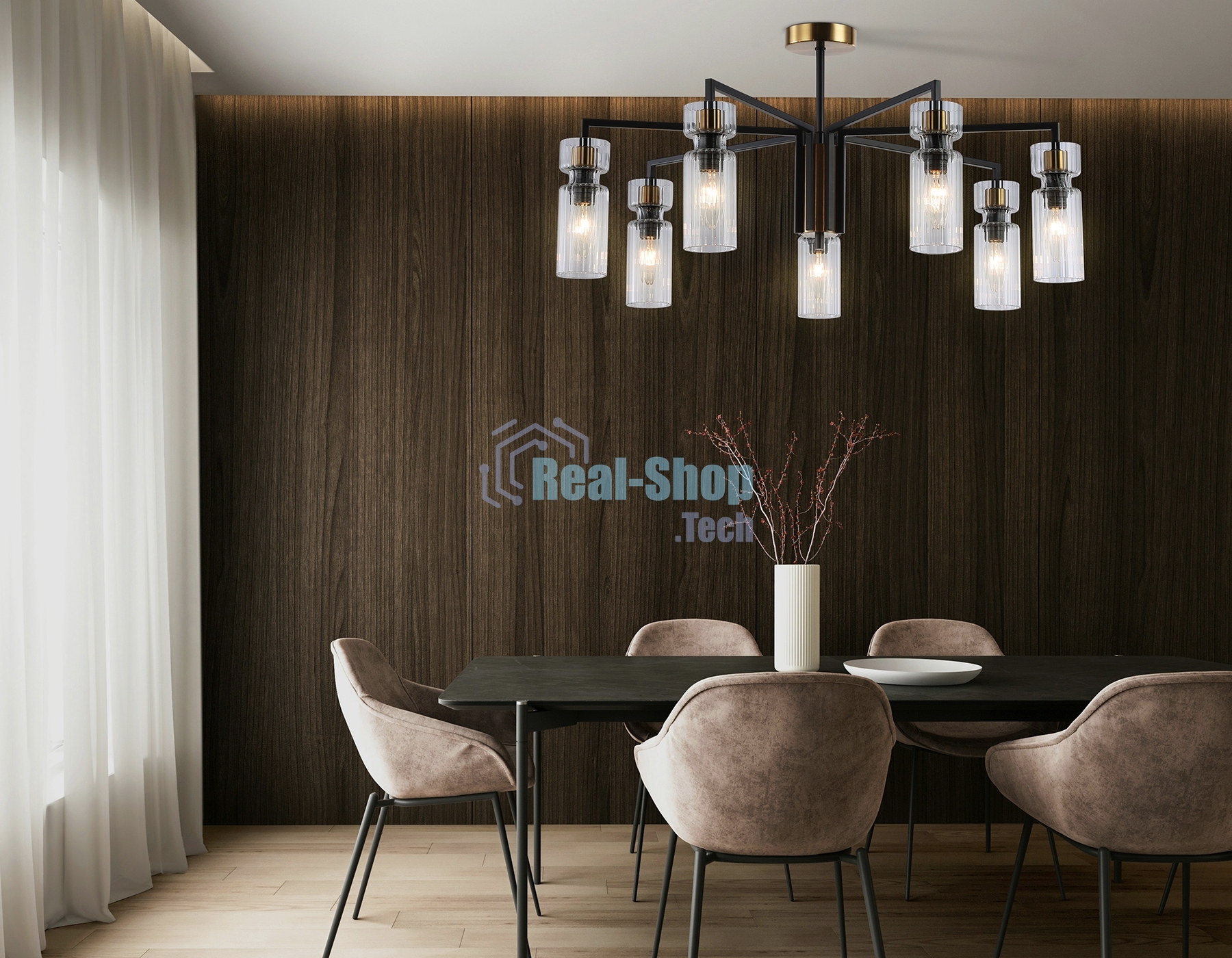 Люстра Ambrella light LH56115/7 BK/BS/CL черный/латунь/прозрачный E14*7 max 40W D705*350