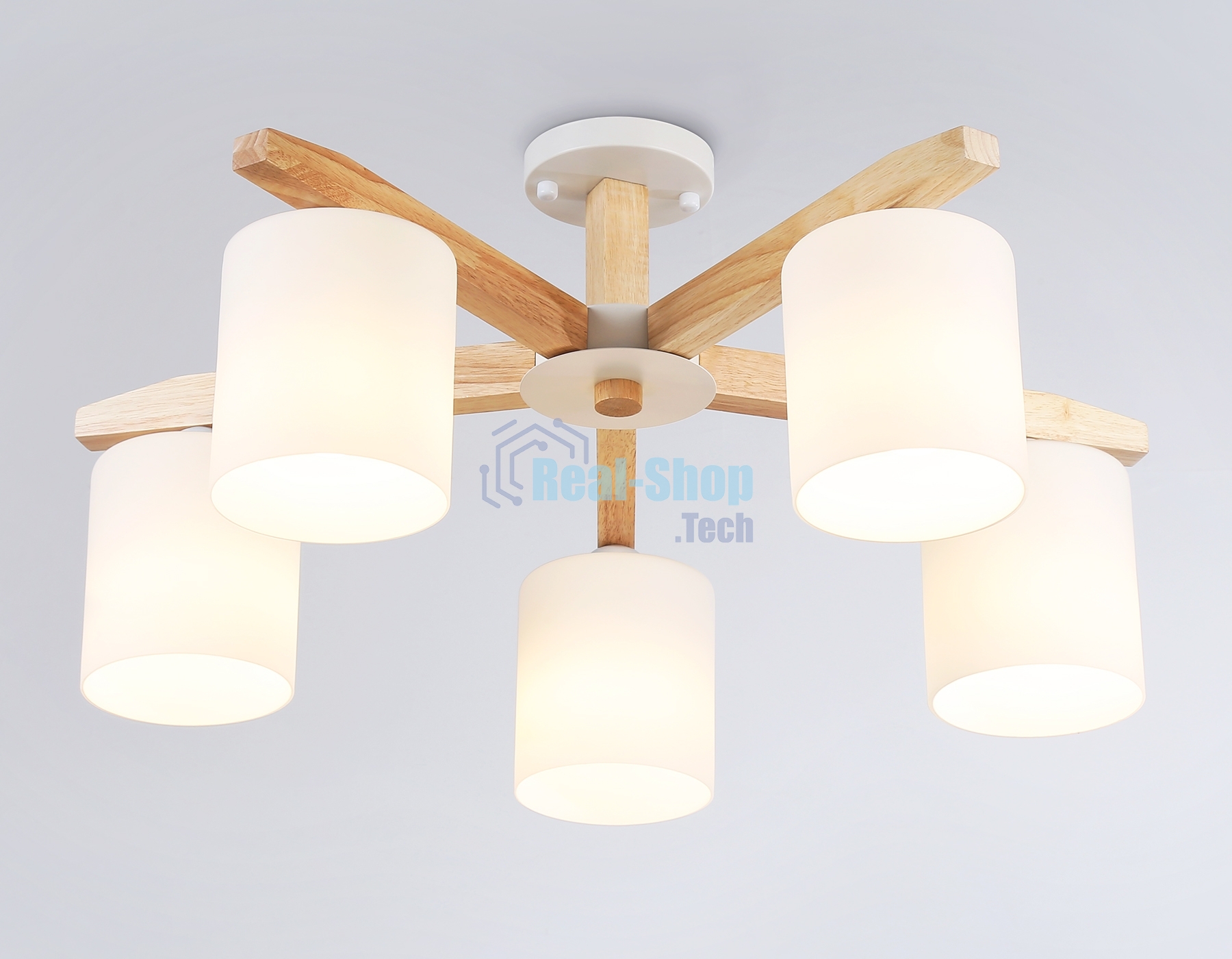 Светильник Ambrella light TR83113/5 WH/LW белый/светлое дерево E27/5 max 40W D700*325