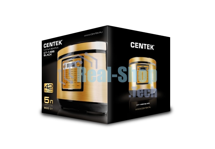 Мультиварка Centek CT-1495 черный 5.0л, 42 программы + Мультишеф черный/золотистый