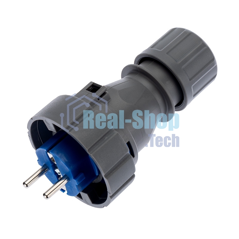 Вилка Rexant прямая влагозащищенная 2P+РE, 16 А, IP68