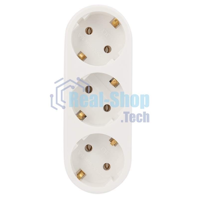 Набор тройников электрических линейных Rexant 16 А с заземлением, белый (2 шт./уп.)