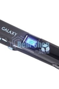 Щипцы для волос Galaxy GL 4505, голубой, 65 Вт, нагревательный элемент с защитой от перегрева, сменные пластины с керамическим покрытием: 89x27,5 мм и 89x57 мм, ЖК-дисплей с индикацией температуры, регулятор температурных режимов, шнур питания, вращающийс