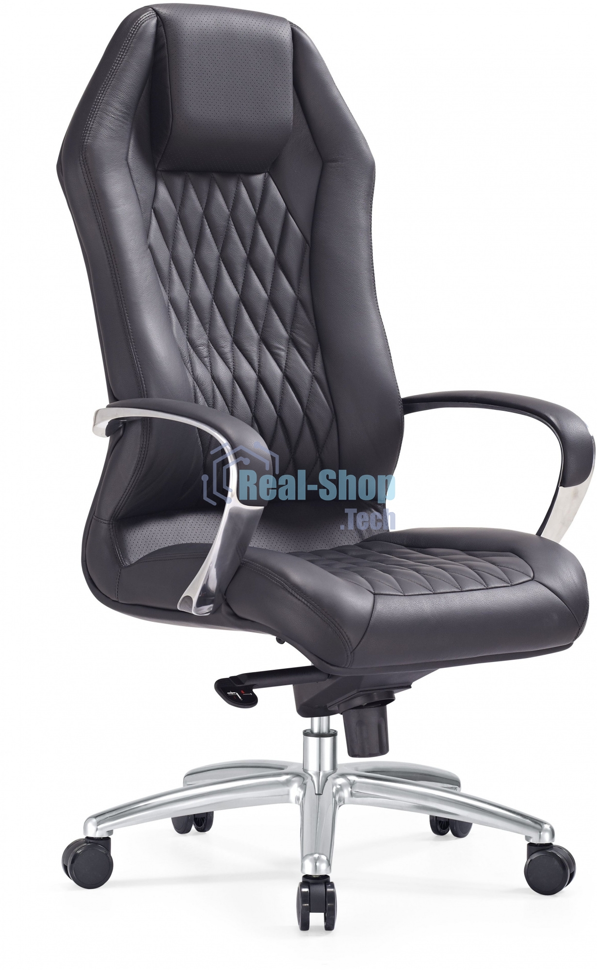 Кресло руководителя Бюрократ Aura/Black черный, кожа, крестовина полированный алюминий