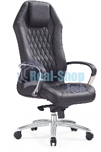 Кресло руководителя Бюрократ Aura/Black черный, кожа, крестовина полированный алюминий