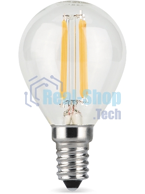 Лампа светодиодная филаментная Gauss Filament 5Вт цок.: E14 свеча 220B св. свеч. бел. теп. (упак.: 10 шт)
