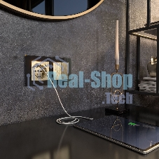 Розетка с заземлением, шторками и USB тип A+C (шампань рифленый )