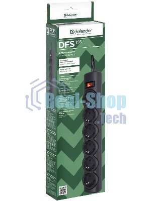 Сетевой фильтр Defender DFS 155/6 розеток/черный/5.0 м
