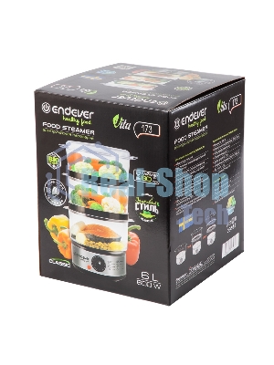 Пароварка Endever Vita-173 черный/стальной, 6 л, ярусы - 3, 800 Вт, механическое