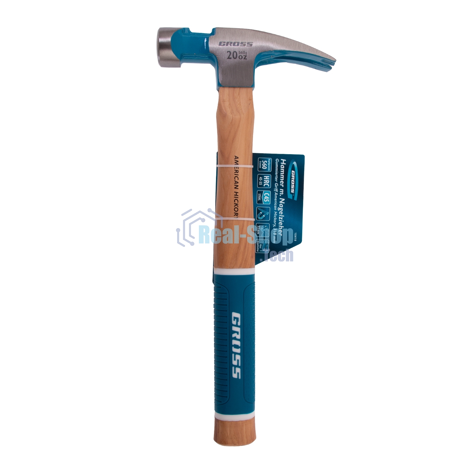 Молоток-гвоздодер Gross AMERICAN HICKORY 560 г, угол 75, магнит, обрезиненная рукоятка