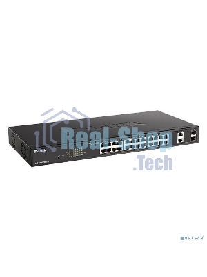 Коммутатор настраиваемый L2 D-Link DGS-1100-26MPV2/A3A с 24 портами 10/100/1000Base-T и 2 комбо-портами 1000Base-T/SFP (24 порта PoE 802.3af/at, PoE-бюджет 370 Вт)