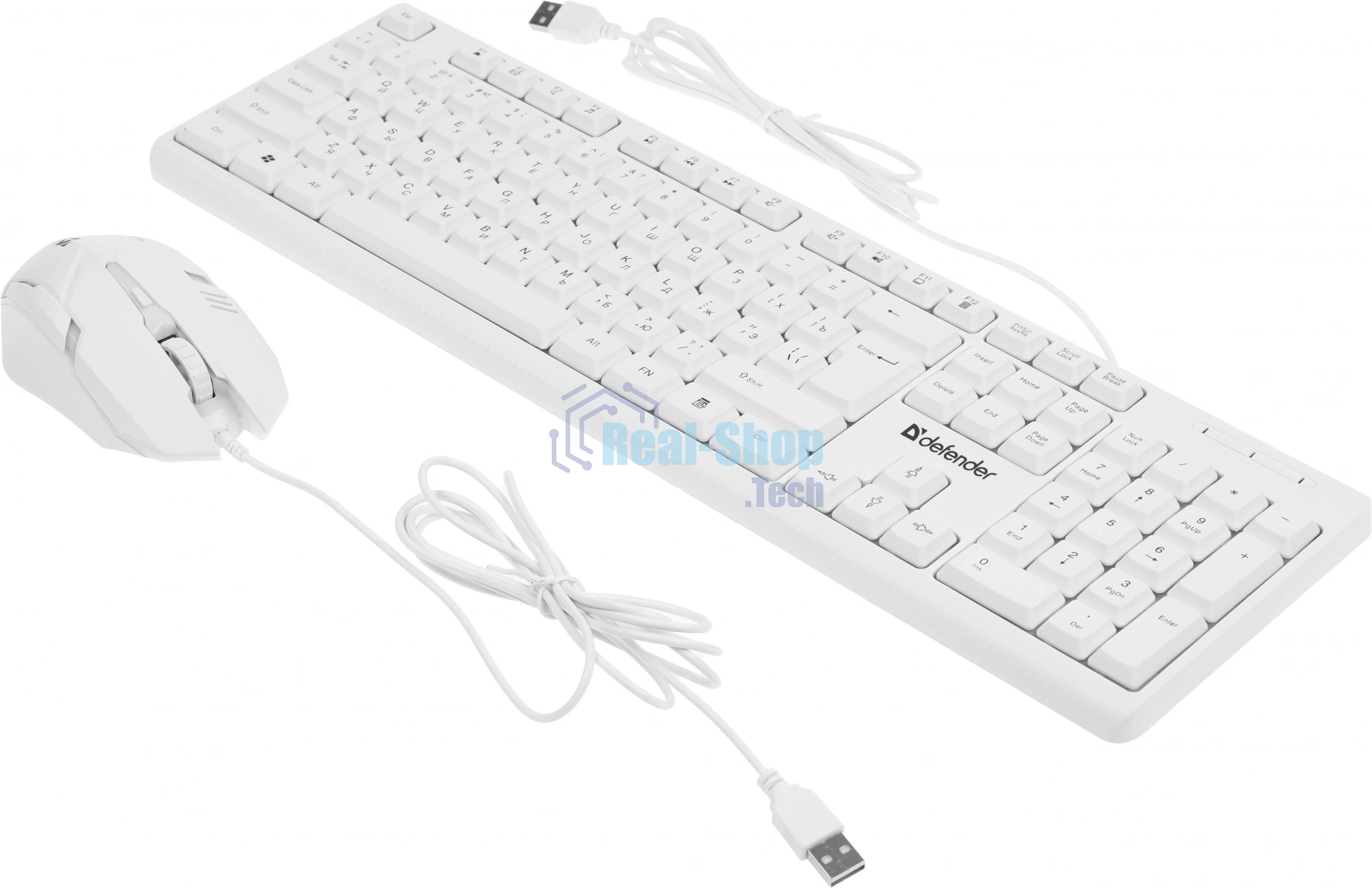 Комплект клавиатура+мышь Defender Motion C-977 проводной, USB, 1600 DPI, белый