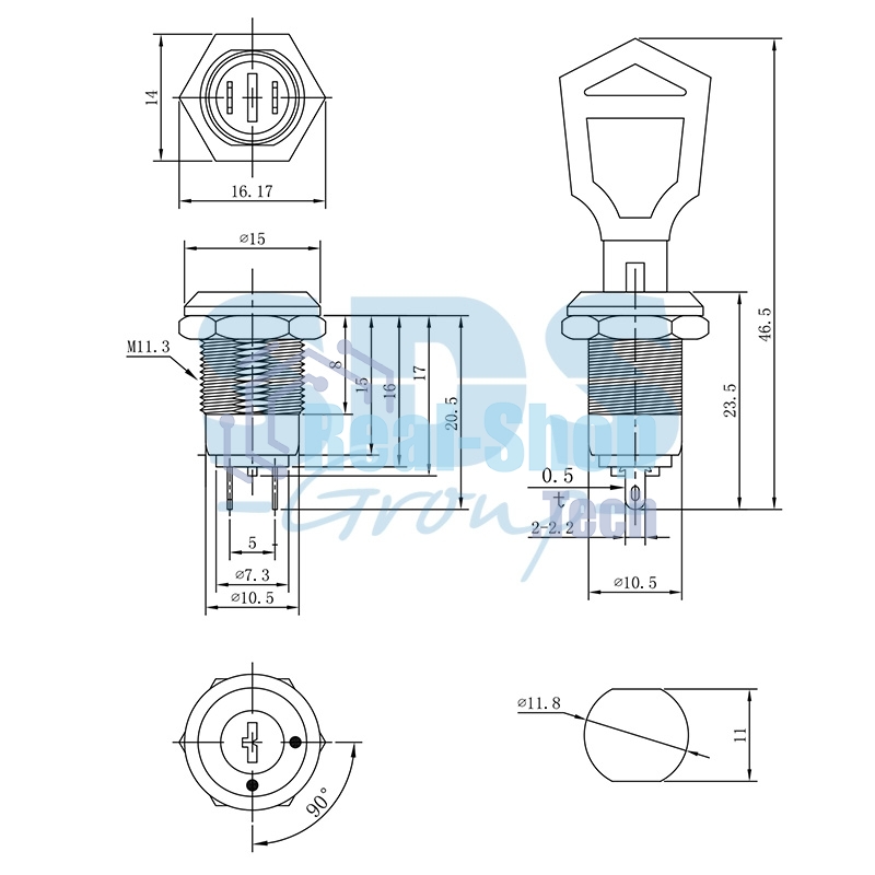 Выключатель ключ Rexant Ø12 250V 0.5А (2с) ON-OFF