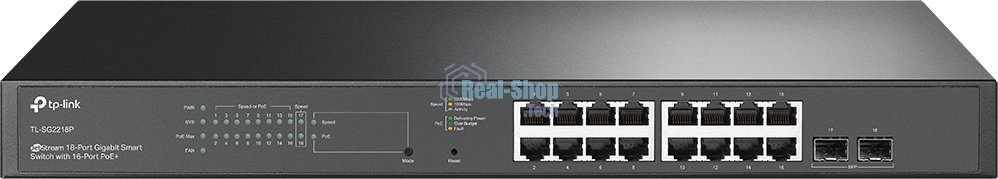 Коммутатор TP-Link TL-SG2218P JetStream Smart с 16 гигабитными портами PoE+ и 2 гигабитными портами SFP