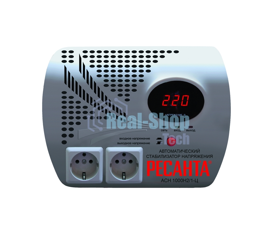 Стабилизаторы напряжения Ресанта АСН-1 000 Н2/1-Ц 63/6/13 Стабилизатор 2 роз, 220В±8%, Габариты 260х200х110, Вес 3,7кг
