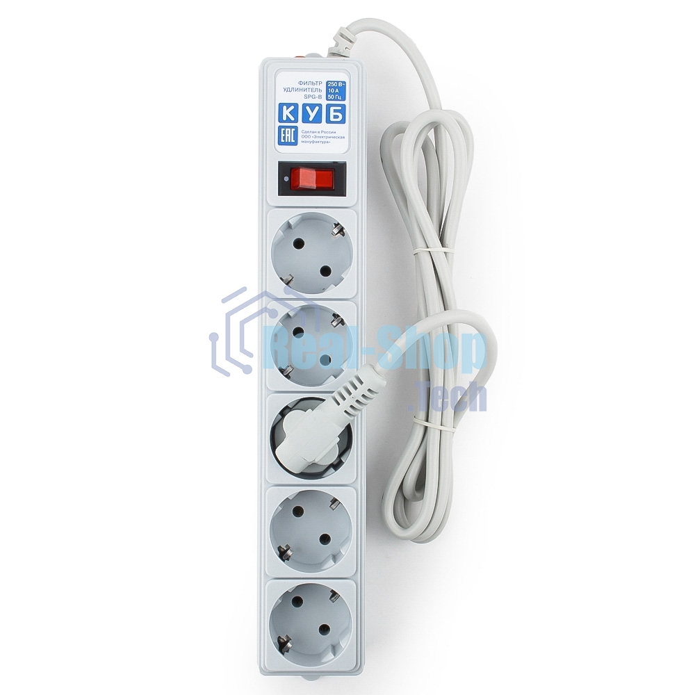 Сетевой фильтр POWER CUBE 1,9 м.* 5 розеток, серый