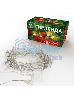 Гирлянда светодиодная Neon-night универсальная 100 LED теплый белый 10 метров, прозрачный ПВХ, с контроллером