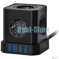 Сетевой фильтр Cablexpert Tower, TWR-5-U4-B-2, 5 р, 10А, 4хUSB, 3.1А, 2 м, ур.защиты 4+, черный, коробка
