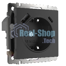 Розетка с заземлением, шторками и USB тип A+C (черный)