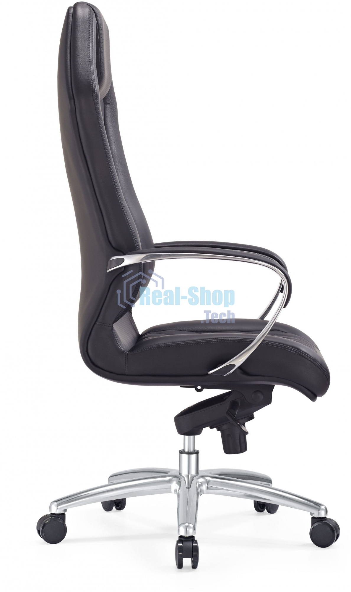 Кресло руководителя Бюрократ Aura/Black черный, кожа, крестовина полированный алюминий