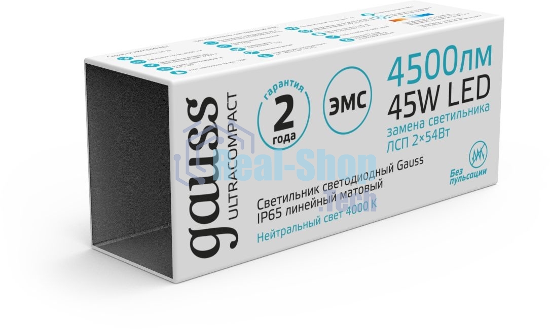Светильник светодиодный Gauss 45Вт 4000К IP65 линейный матовый 1/30