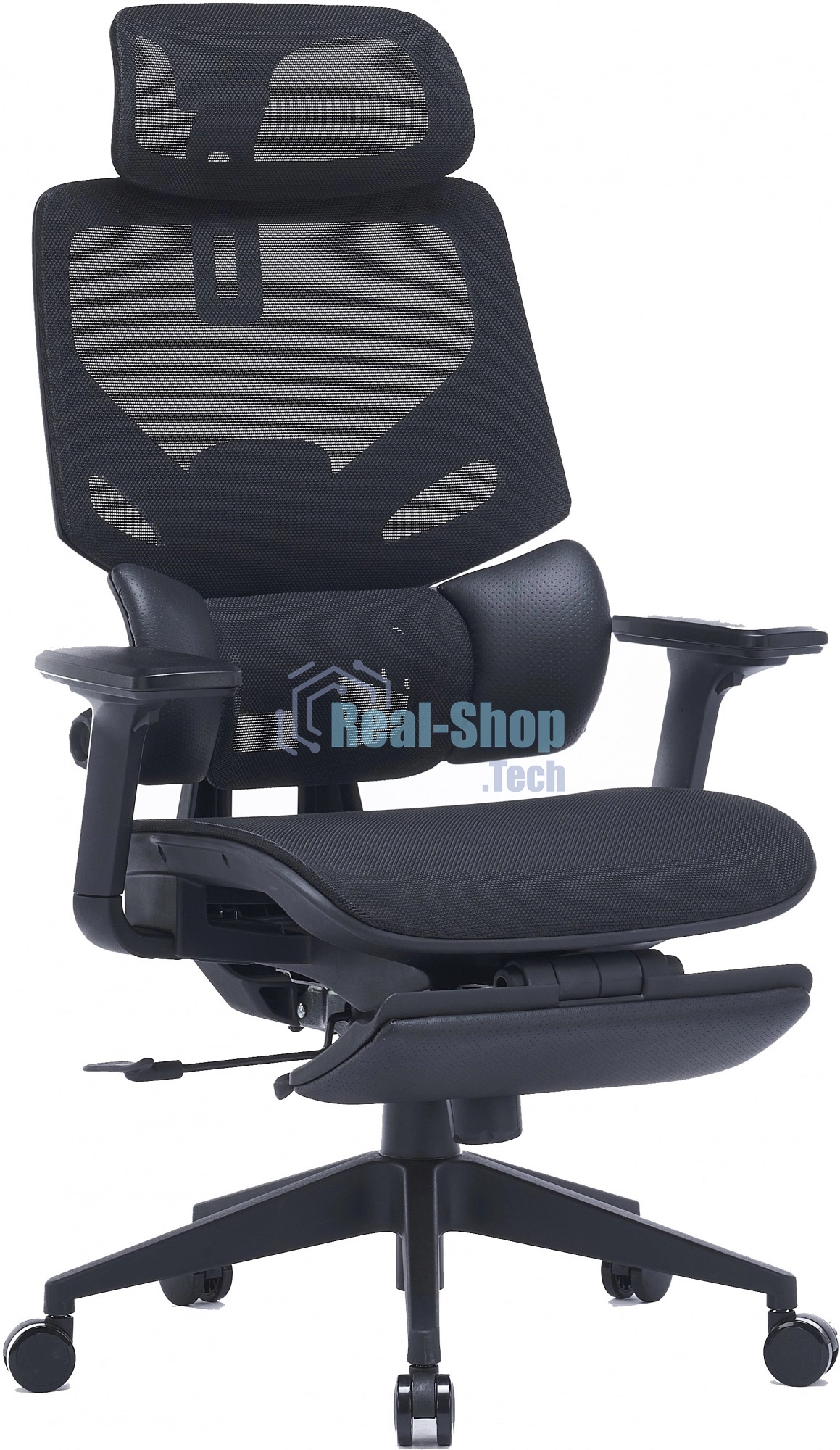 Кресло компьютерное Cactus CS-CHR-MC01-BK черный, сетка, эко.кожа, с подголов. крестов. пластик