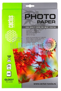 Фотобумага Cactus CS-GA518050 A5/180г/м2/50л./белый глянцевое для струйной печати