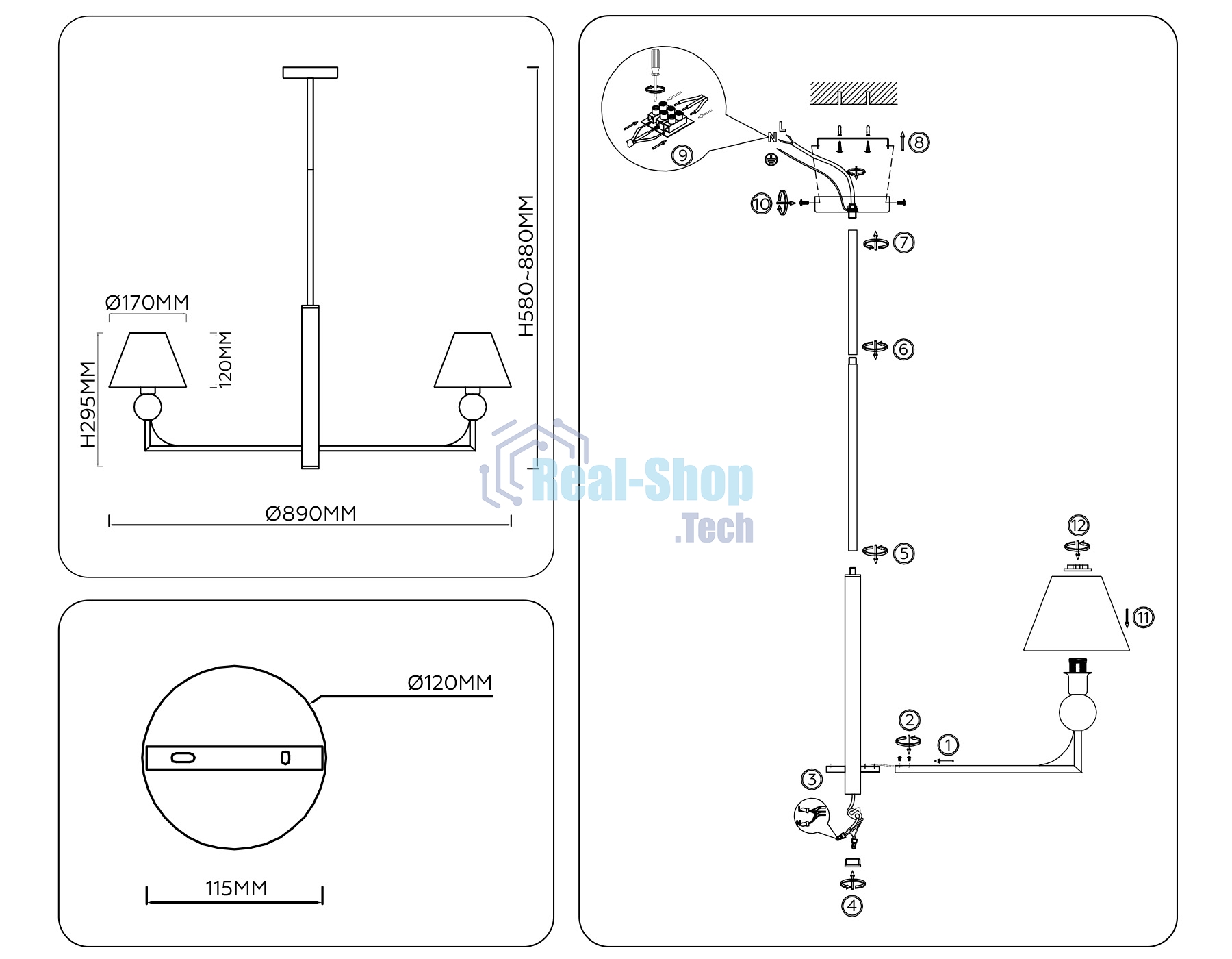 Люстра Ambrella light LH75162/7 BS/FR латунь/белый матовый E14*7 max 40W D890*580