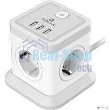 Сетевой фильтр Cablexpert Tower, TWR-4-U3-W-3, 4 р, 10А, 3xUSB, 3.1А, 3 м, ур.защиты 2+, белый, коробка