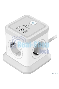 Сетевой фильтр Cablexpert Tower, TWR-4-U3-W-3, 4 р, 10А, 3xUSB, 3.1А, 3 м, ур.защиты 2+, белый, коробка