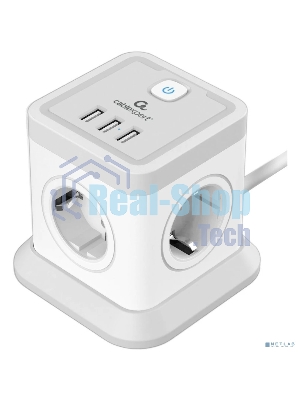 Сетевой фильтр Cablexpert Tower, TWR-4-U3-W-3, 4 р, 10А, 3xUSB, 3.1А, 3 м, ур.защиты 2+, белый, коробка