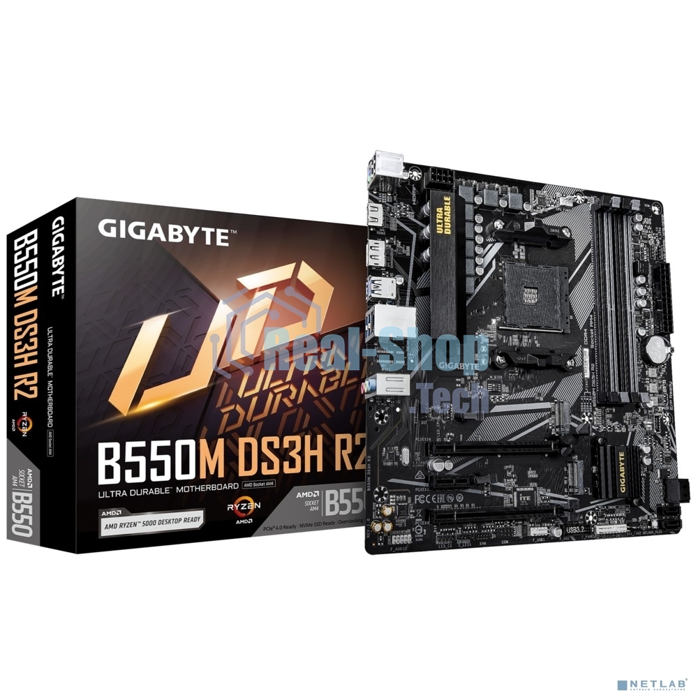 Материнская плата Gigabyte B550M DS3H R2, AM4, AMD B550, 4xDDR4, 4xSATA, 2xM.2, 1xPCIe 4.0 x16, 1xPCIe 3.0 x4, 1xPCIe 3.0 x1, 1xDP, 1xHDMI, 1x1Gb LAN, 4xUSB-A 5Gbps, 2xUSB-A 2.0, 3x3.5 мм, 7.1, mATX