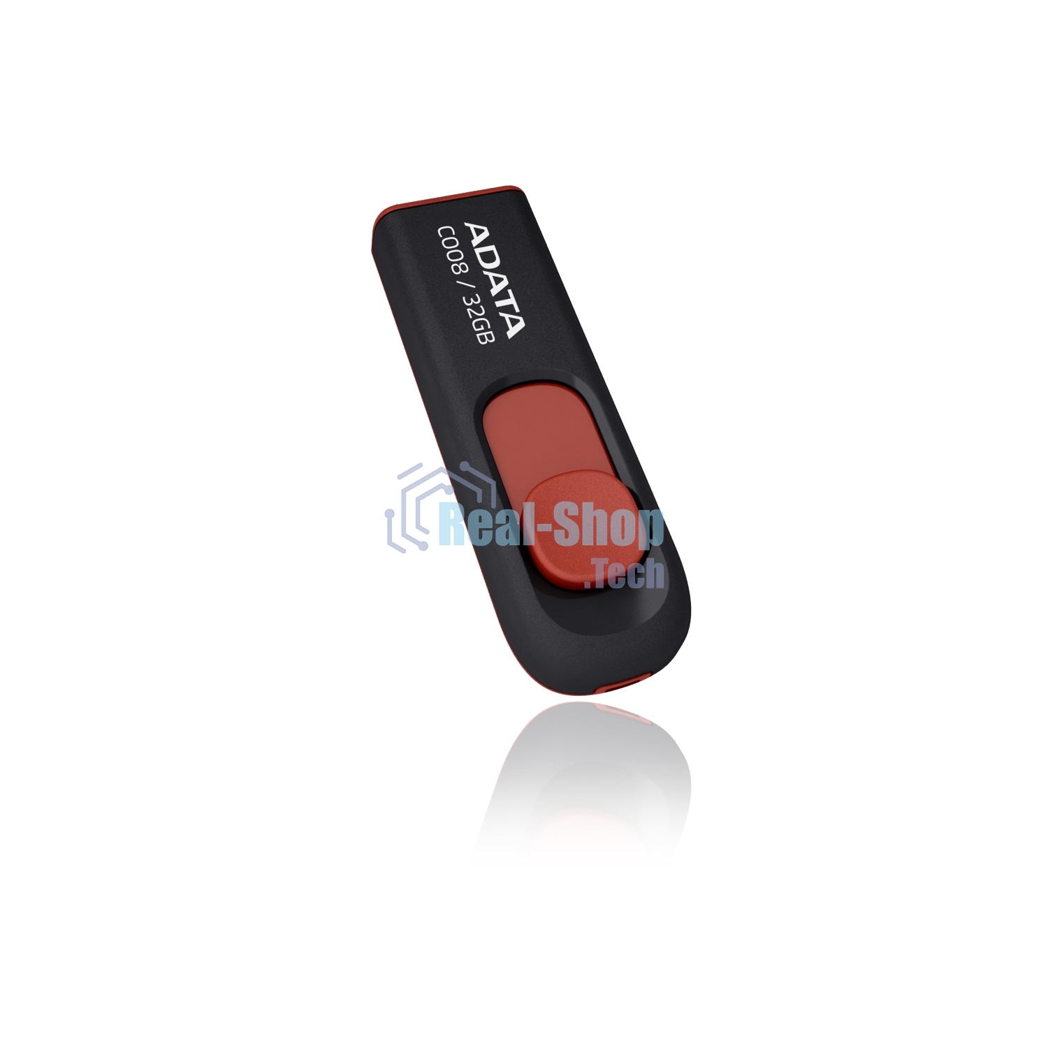 Флешка USB ADATA С008 (AC008-32G-RKD), 32Gb, USB 2.0, R/W 15/5, черный/красный