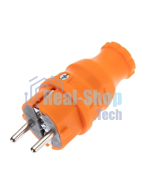 Вилка Rexant прямая влагозащищенная, c/з, 16 А, IP44, каучук оранжевая