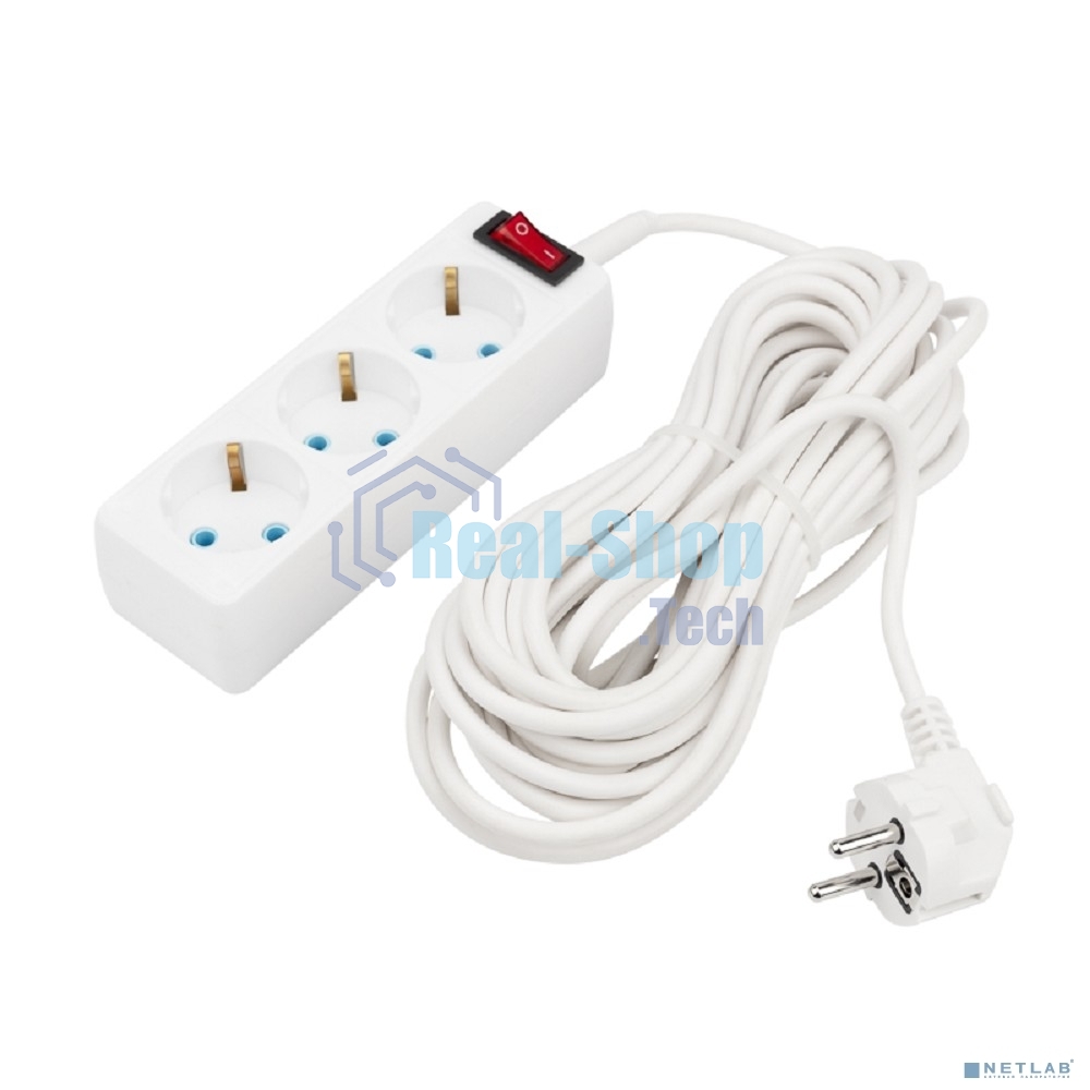 Удлинитель PROconnect 3 гнезда, 10 м, 3х0.75 мм², с/з, с кнопкой, белый