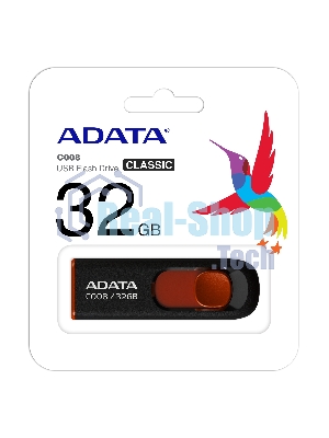 Флешка USB ADATA С008 (AC008-32G-RKD), 32Gb, USB 2.0, R/W 15/5, черный/красный