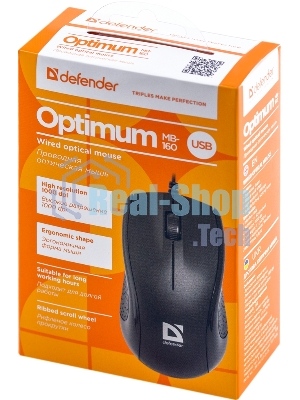 Мышь проводная Defender Optimum MB-160 черный, 1000 dpi, USB, кнопки - 3