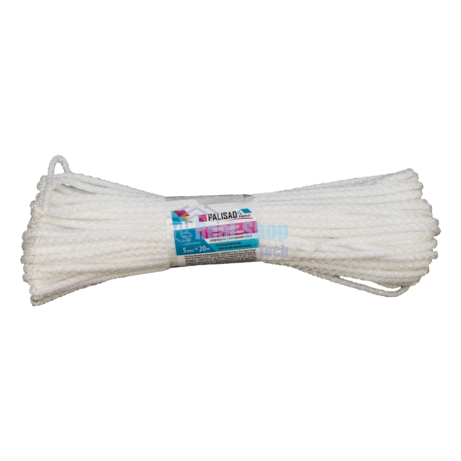 Шнур бельевой полипропиленовый с сердечником, 5 мм L 20 м, белый, HomePalisad