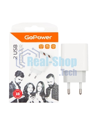 Сетевое зарядное устройство GoPower GP2U 2USB 2.4A 12W белый (1/108)