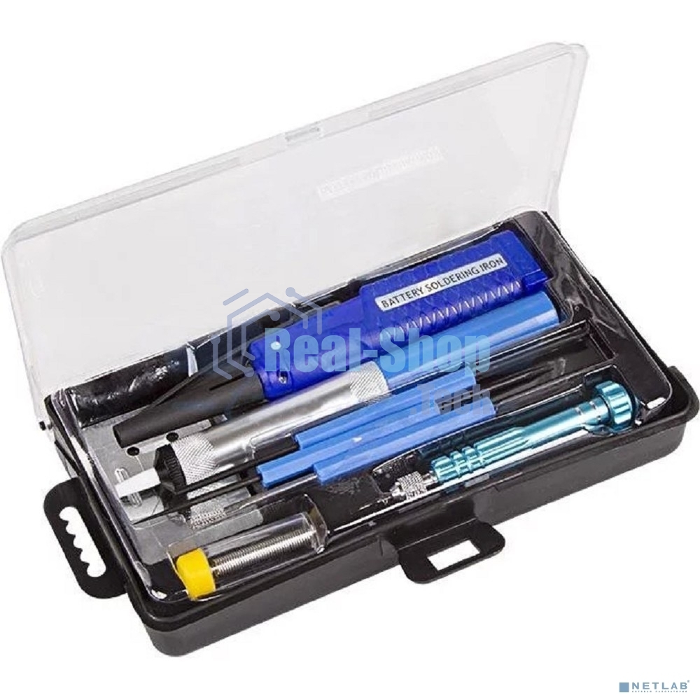 Набор для пайки Rexant (паяльник 8 Вт, оловоотсос, подставка, припой, отвертка, интрумент для монтажа)