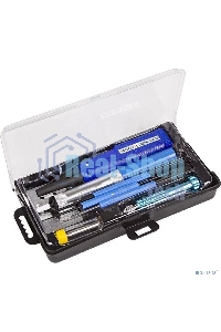 Набор для пайки Rexant (паяльник 8 Вт, оловоотсос, подставка, припой, отвертка, интрумент для монтажа)