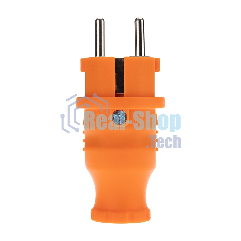 Вилка Rexant прямая влагозащищенная, c/з, 16 А, IP44, каучук оранжевая