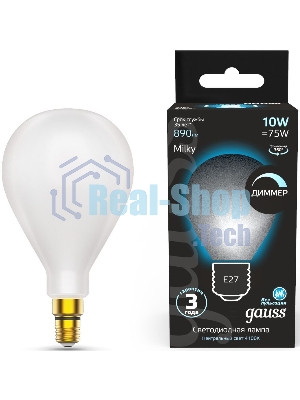 Лампа cветодиодная Gauss Filament А160 10W 890lm 4100К Е27 milky диммируемая LED