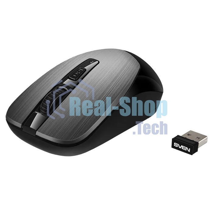 Мышь беспроводная SVEN RX-380W серый металлик, 1600 dpi, радиоканал, USB, кнопки - 4