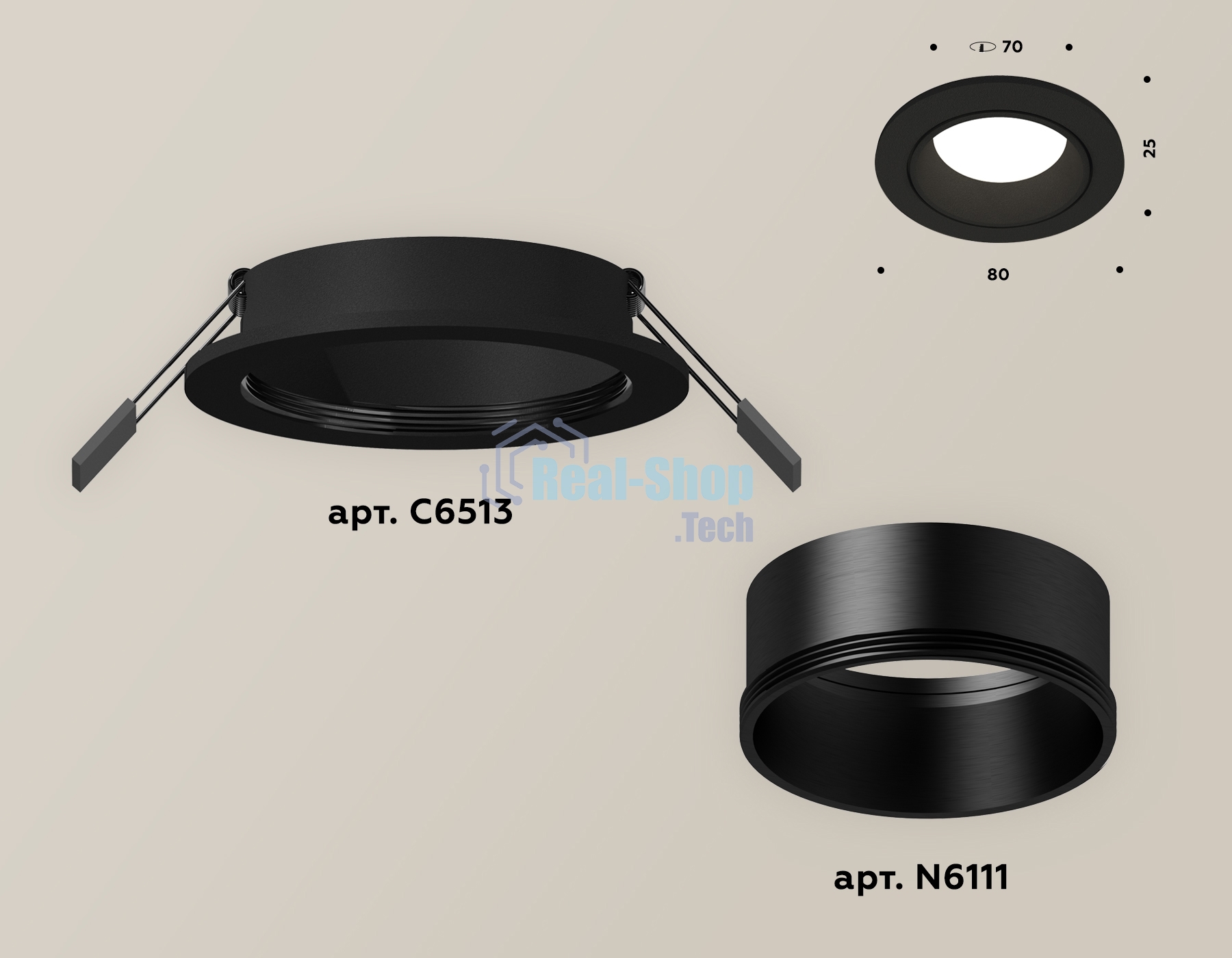 Комплект встраиваемого светильника Ambrella light XC6513002 SBK черный песок MR16 GU5.3 (C6513, N6111)