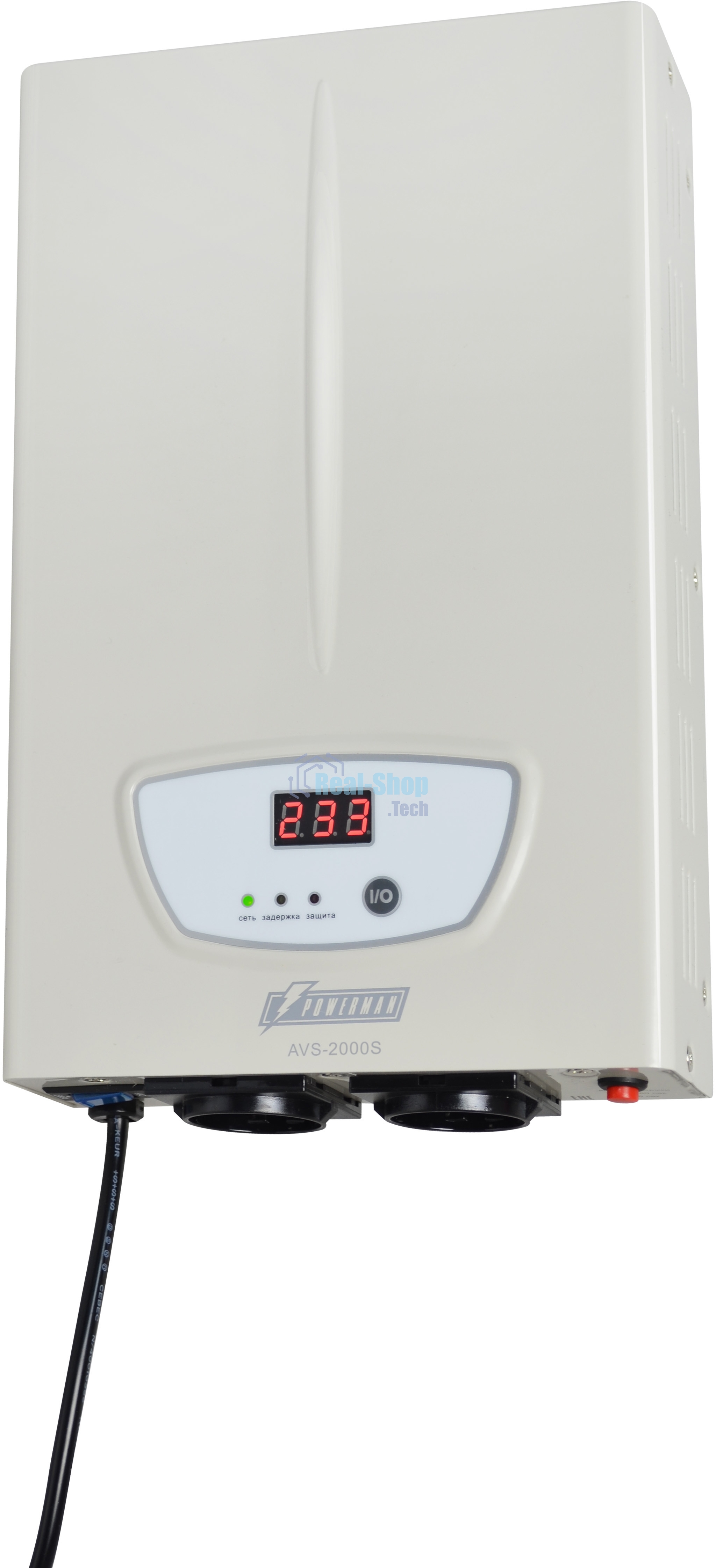 Стабилизатор POWERMAN AVS 2000S, ступенчатый регулятор, цифровые индикаторы уровней напряжения, 2000ВА