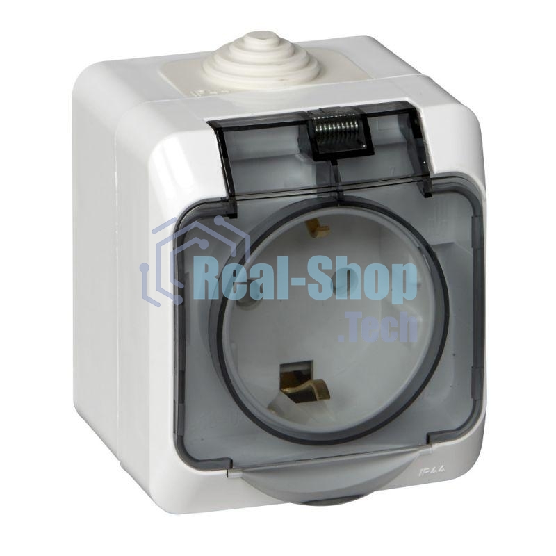 Розетка 1-м ОП Этюд 16А с защ. крышкой защ. шторки с заземл. IP44 белый SchE PA16-044B