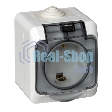 Розетка 1-м ОП Этюд 16А с защ. крышкой защ. шторки с заземл. IP44 белый SchE PA16-044B