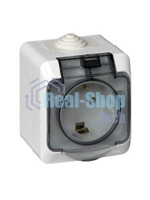 Розетка 1-м ОП Этюд 16А с защ. крышкой защ. шторки с заземл. IP44 белый SchE PA16-044B