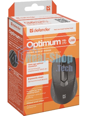 Мышь проводная Defender Optimum MB-270 черный, 1000 dpi, USB, кнопки - 3
